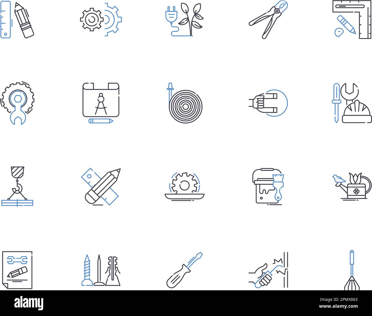 Engineering technologies outline icons collection. Technologies, Engineering, Mechanical, Civil, Electrical, Chemical, Electronics vector and Stock Vector