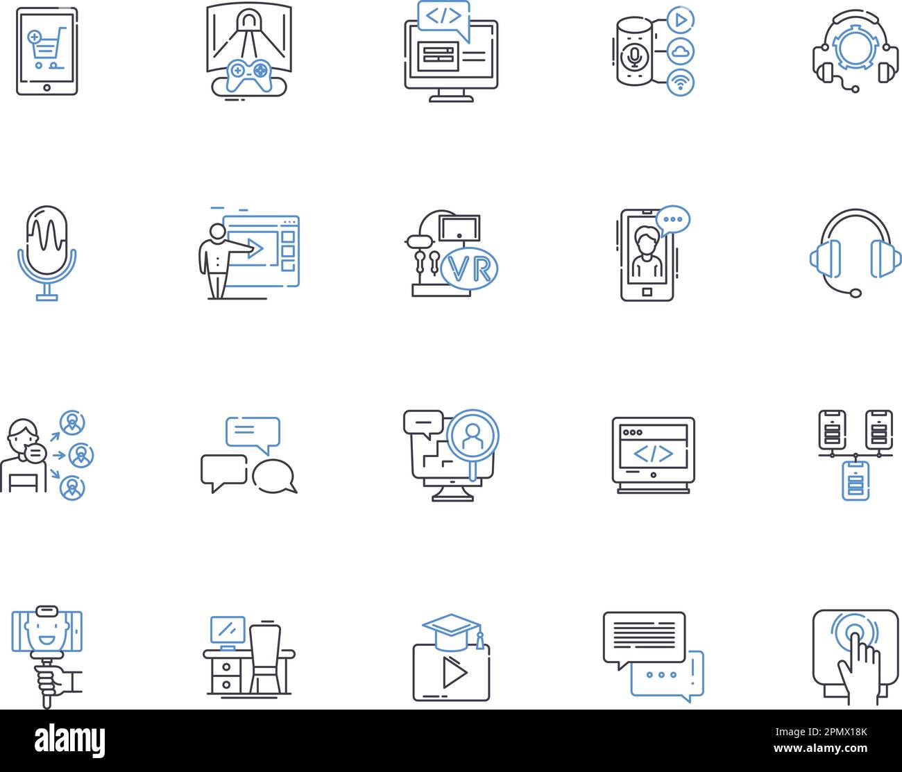 Audio outline icons collection. sound, music, speech, hearing