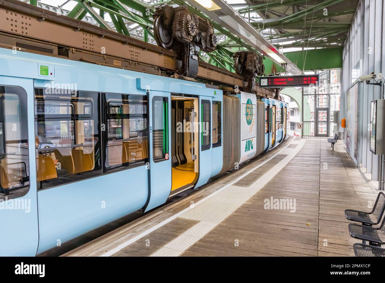Monorail train at the platform of the main station in Wuppertal, Germany Stock Photo