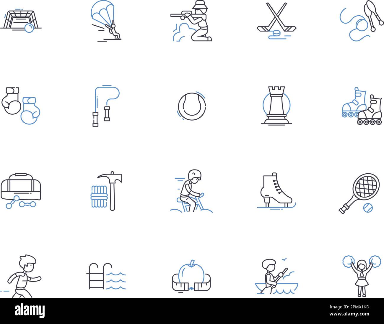 Sport equipment outline icons collection. Racket, Shoes, Gloves, Balls