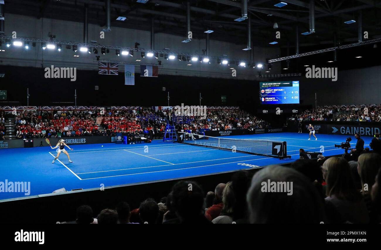 Great Britain's Harriet Dart (left) in action during the Billie Jean King Cup qualifying match