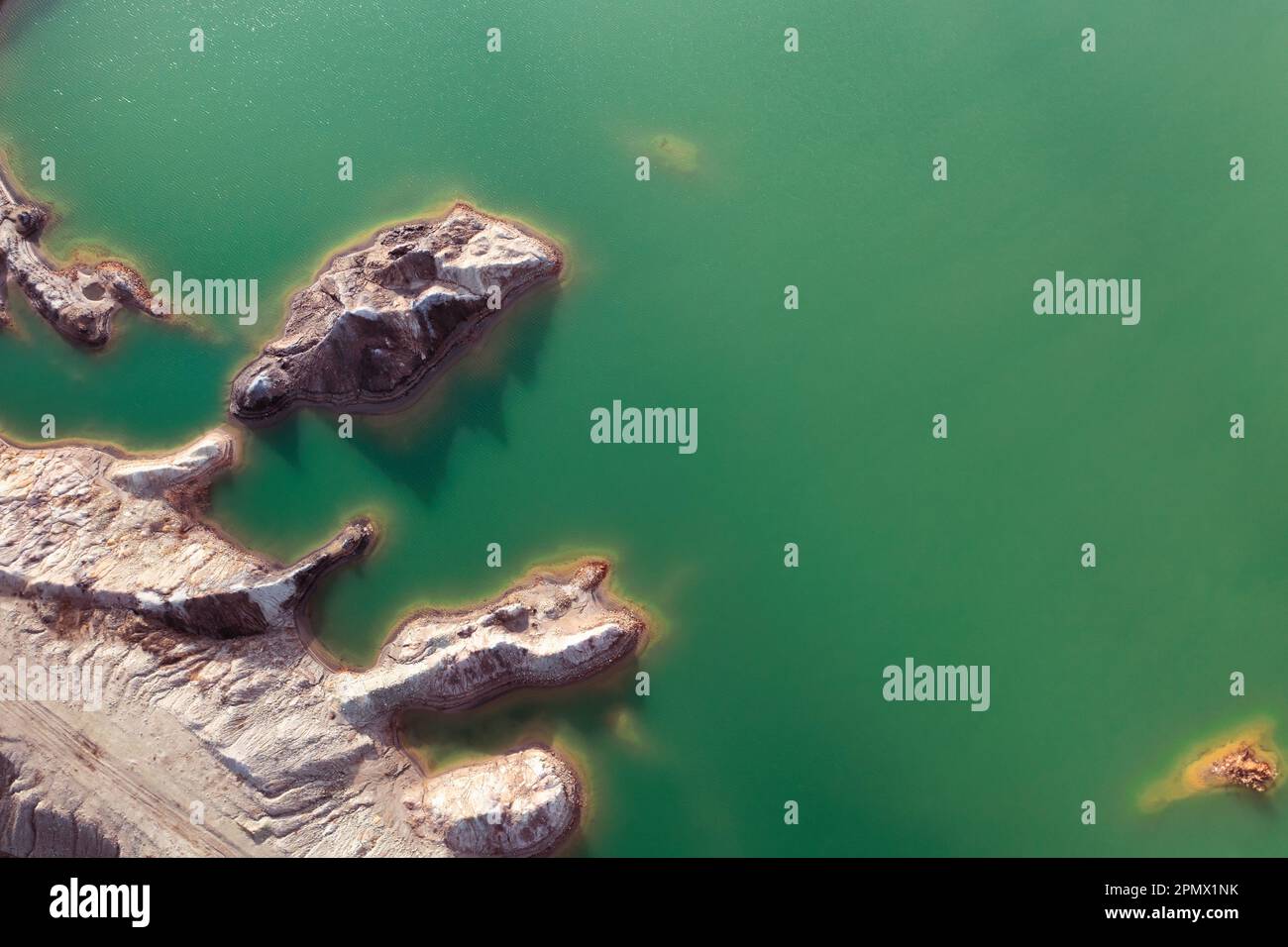 reservoirs and colorful liquids used in the process of mining and