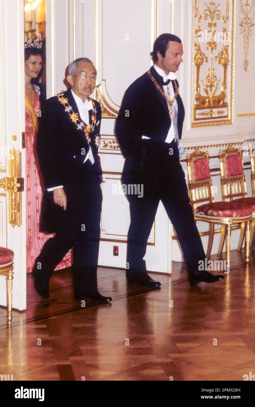 KING CARL XVI GUSTAF of Sweden with Japan Crown Prince AKIHITO during State visit to Stockholm Sweden Stock Photo