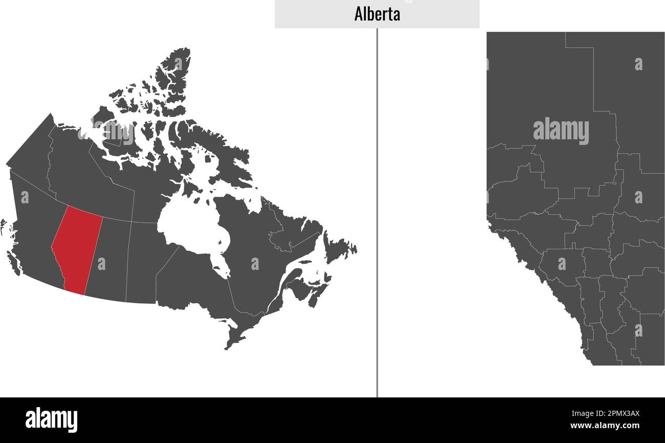 map of Alberta province of Canada and location on Canadian map Stock