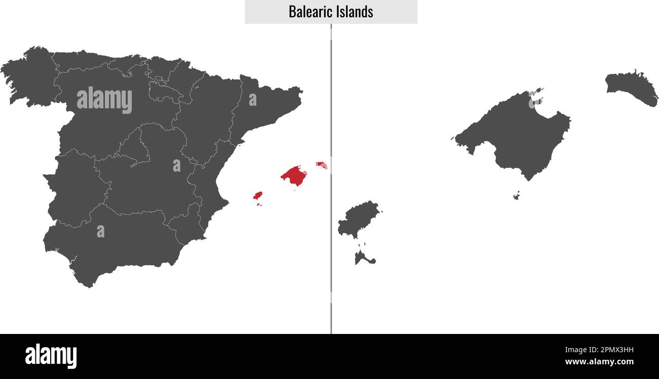 Map Of Balearic Islands Autonomous Community Of Spain And Location On Spanish Map 2PMX3HH 