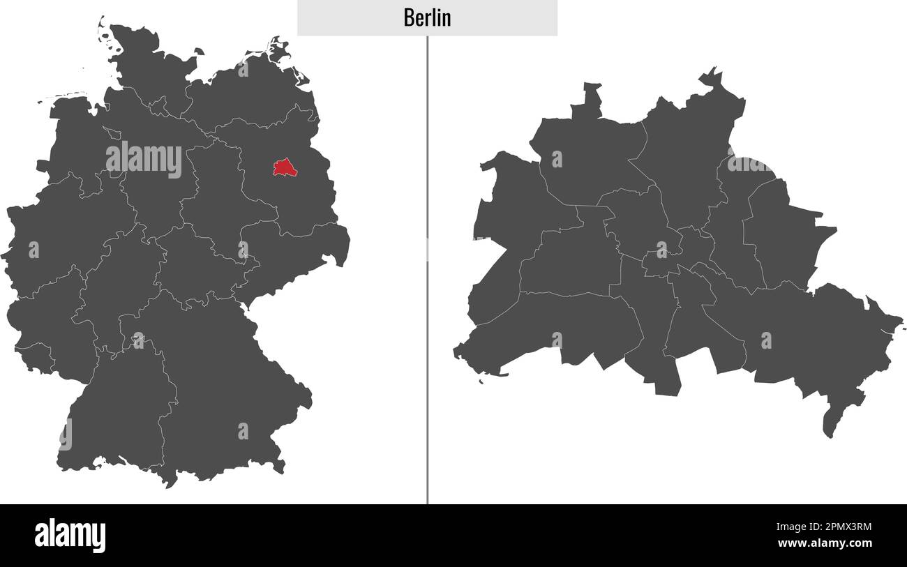 map of Berlin state of Germany and location on German map Stock Vector