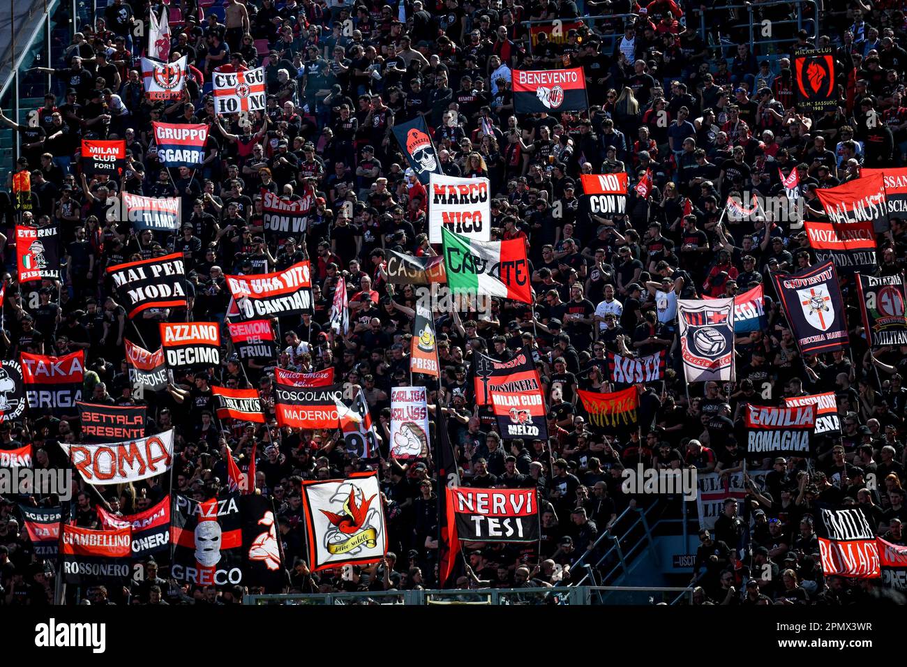 Bologna, Italy. 15th Apr, 2023. Milan supporters during Bologna FC vs