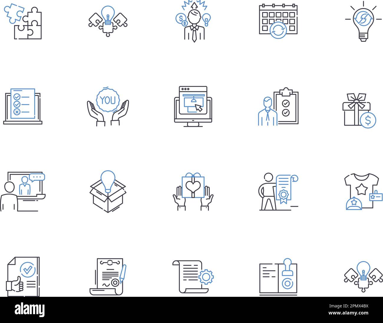 Marketing strategy outline icons collection. Brand, Promotion, Advertising, Targeting, Positioning, Segmentation, Redesign vector and illustration Stock Vector