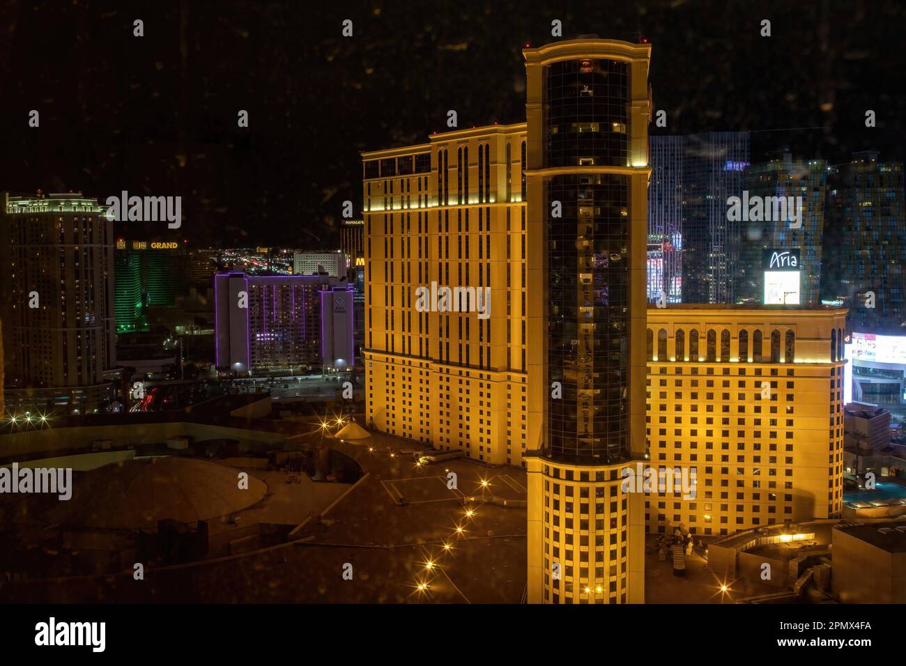 Scene of downtown from a 28th floor room at the Paris Hotel in Las Vegas, Nevada USA. Stock Photo