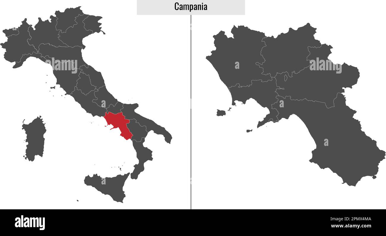 map of Campania province of Italy and location on Italian map Stock