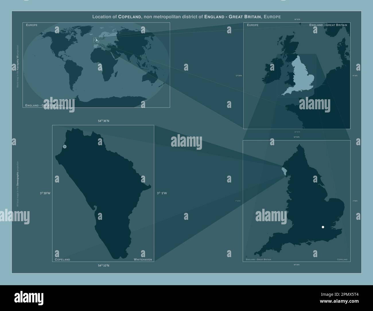 Copeland, non metropolitan district of England Great Britain. Diagram showing the location of