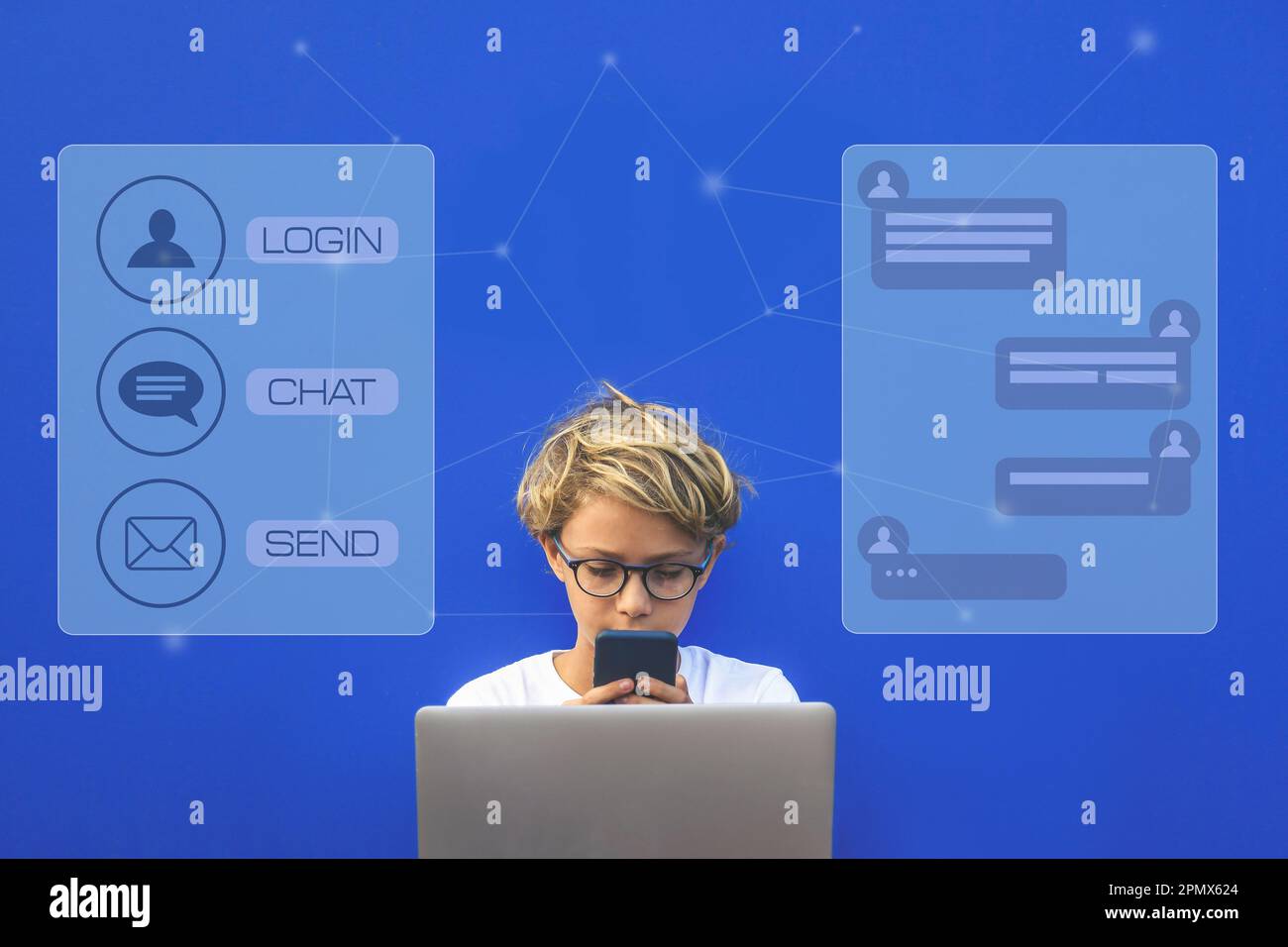 Teen chat concept. Communication with smartphone and computer. Adolescent  online internet contact Stock Photo - Alamy