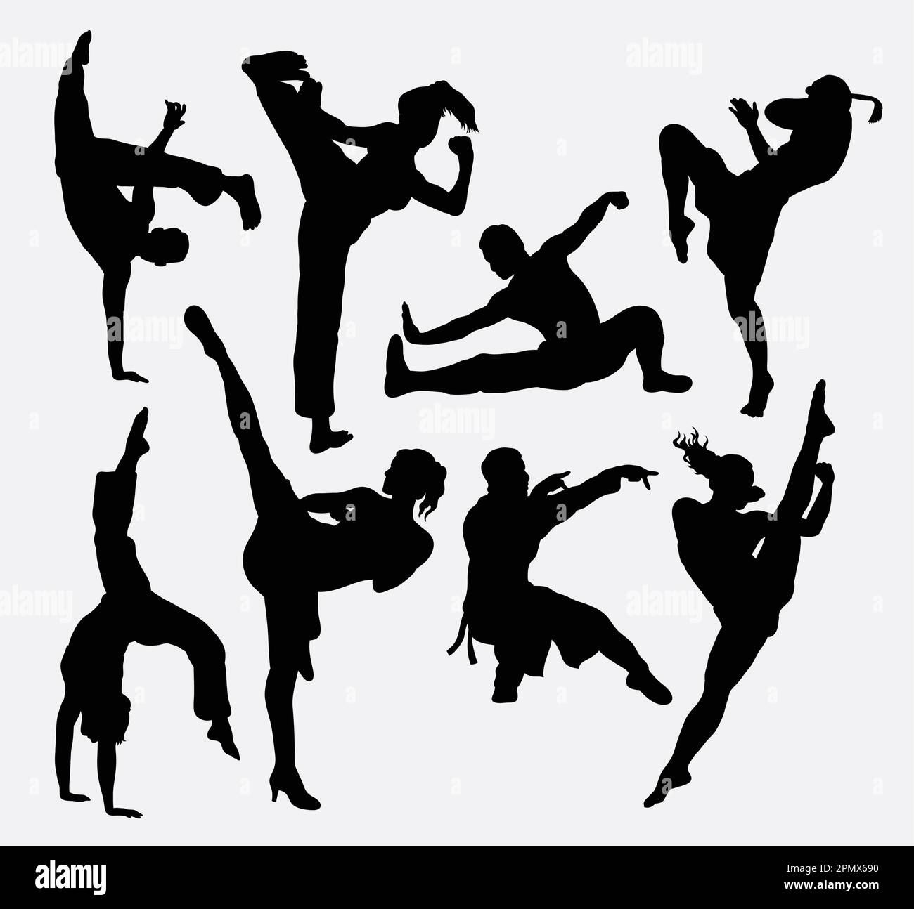 Kungfu martial arts silhouettes Stock Vector