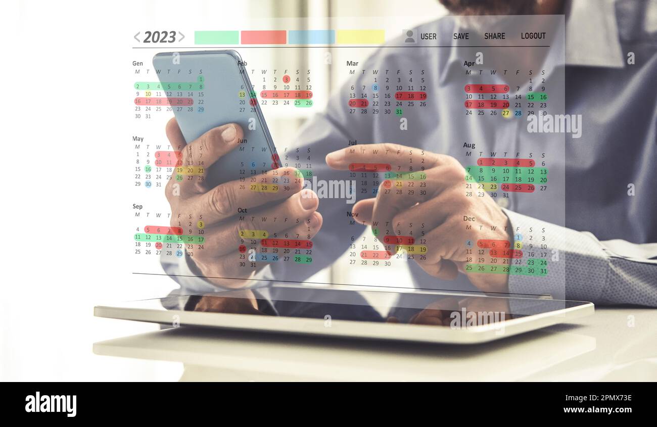 Calendar software showing schedule with many task Businessman time Calendar software showing schedule with many task Businessman time
