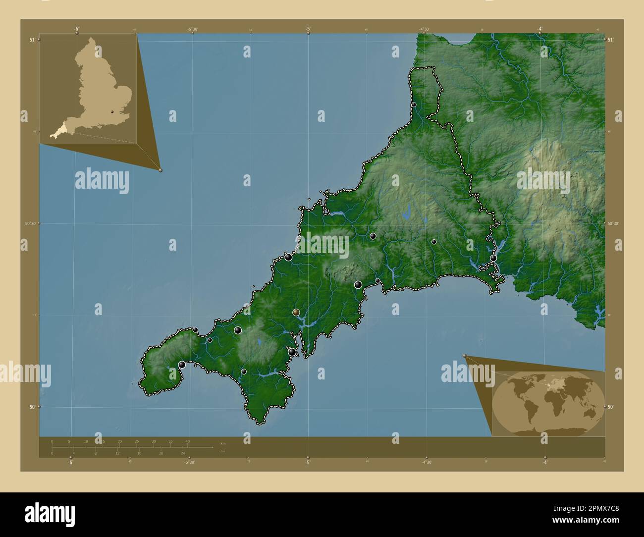 Cornwall, administrative county of England Great Britain. Colored