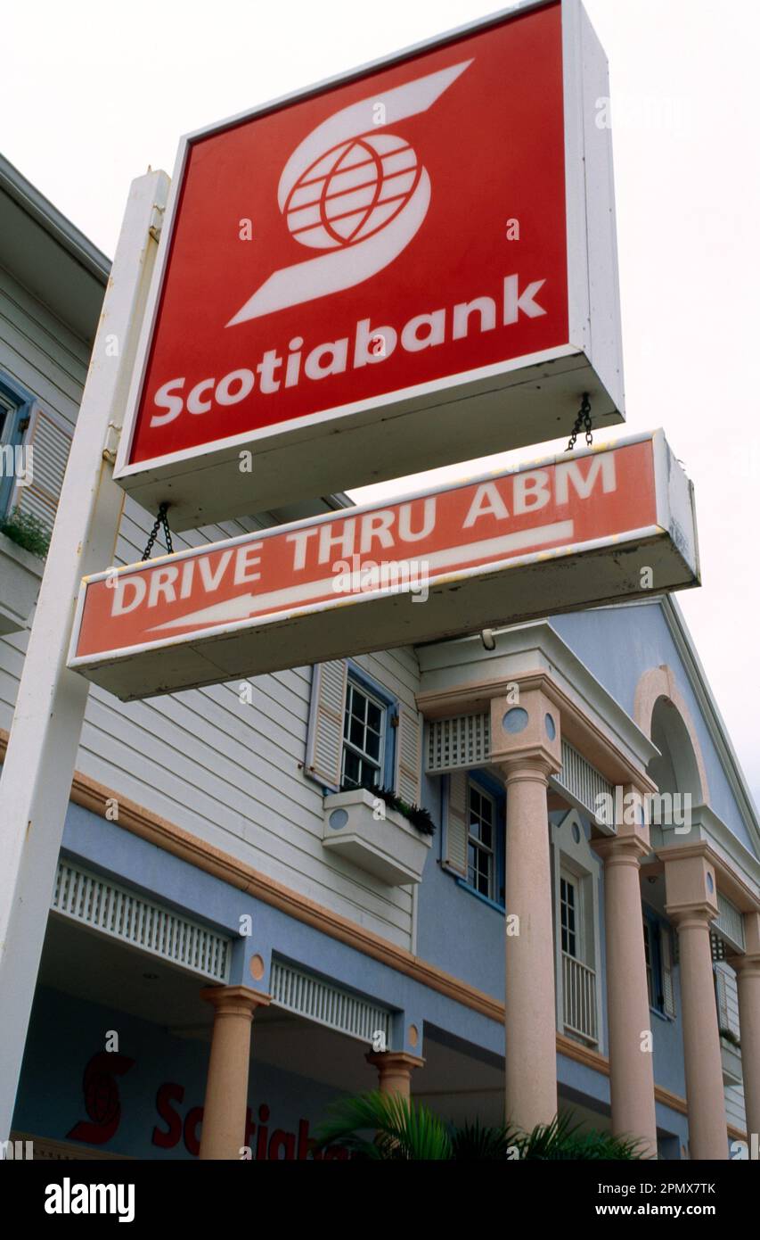 Scotiabank Drive Through Automated Banking Machine (ABM) Sign Castries St Lucia Stock Photo