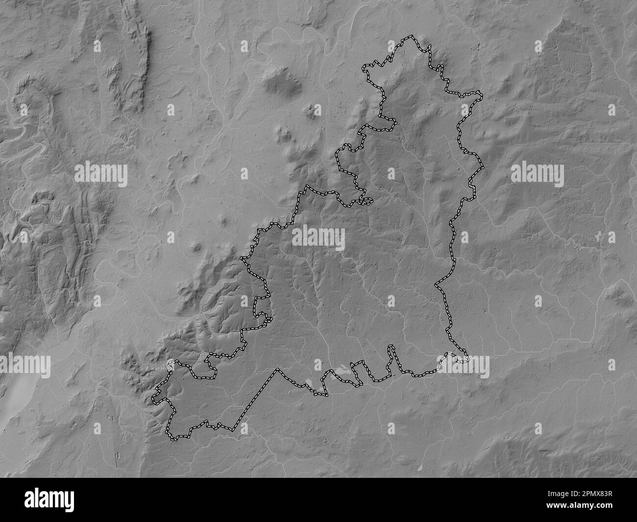 Cotswold, non metropolitan district of England Great Britain. Grayscale elevation map with