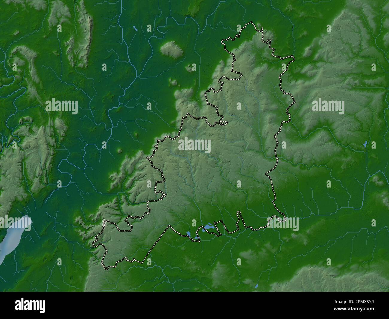 Cotswold, non metropolitan district of England Great Britain. Colored elevation map with lakes