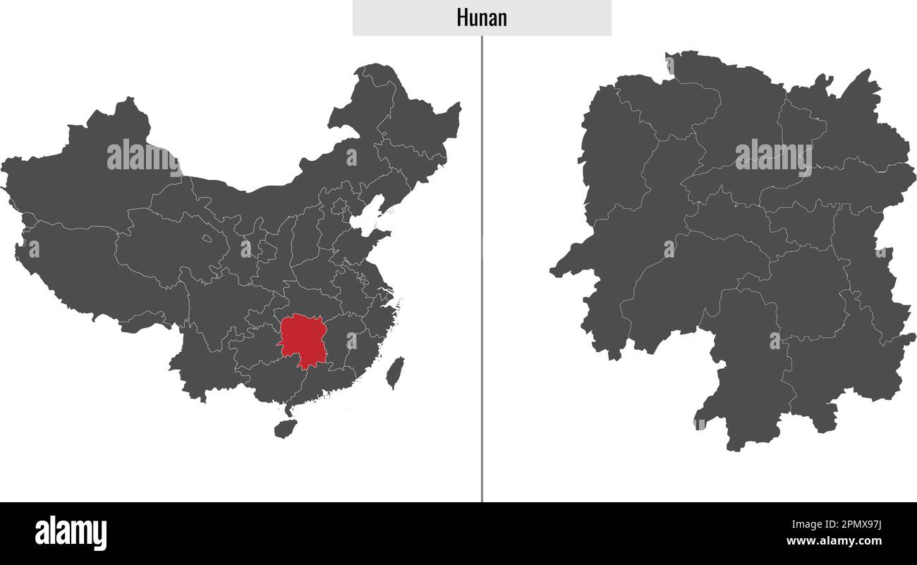 map of Hunan province of China and location on Chinese map Stock Vector