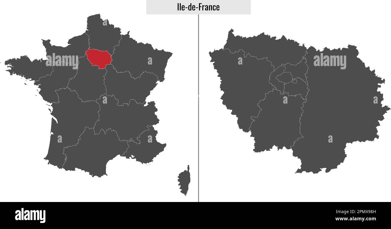 map of IledeFrance region of France and location on French map Stock