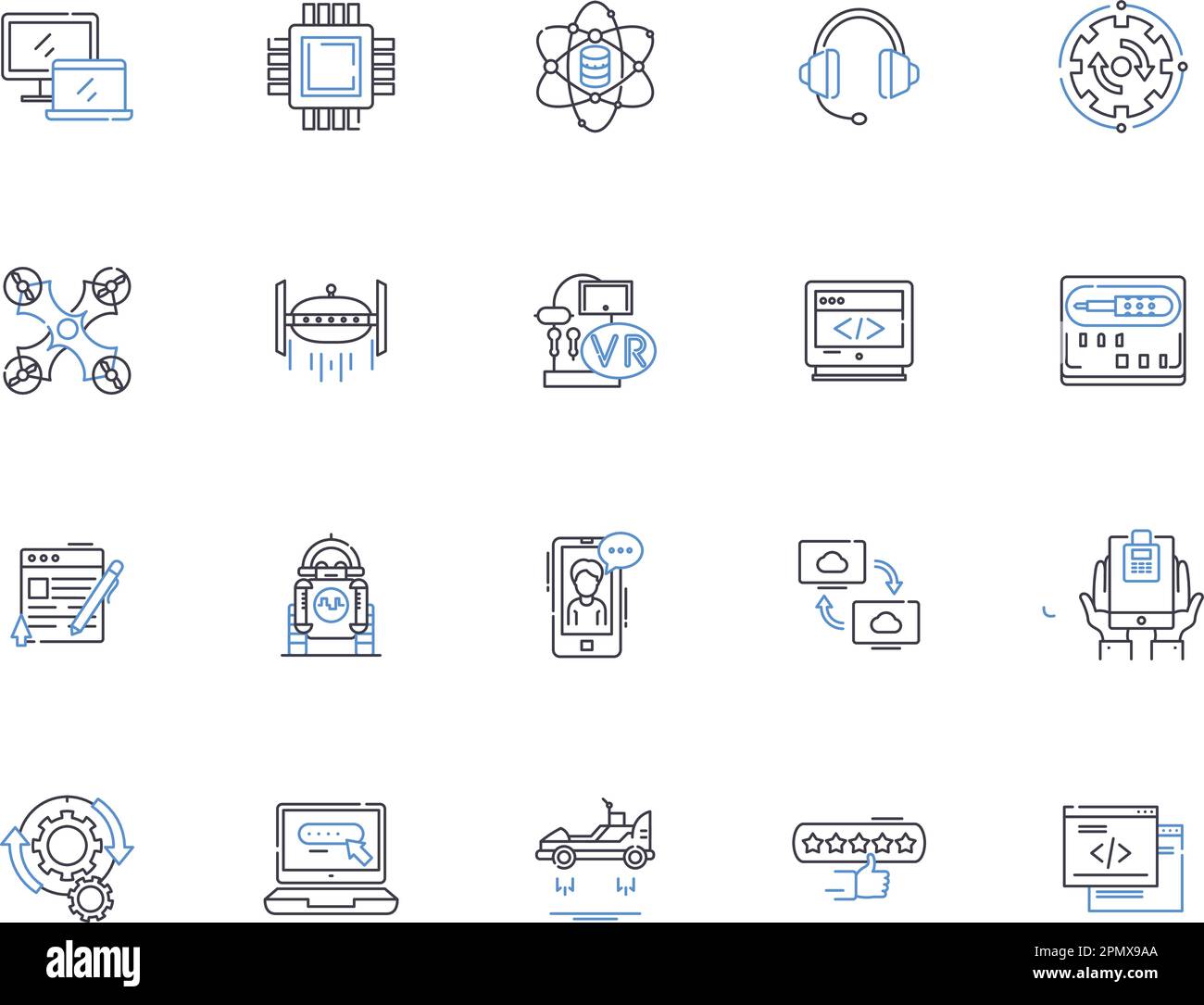 Hardware outline icons collection. Hardware, components, peripherals