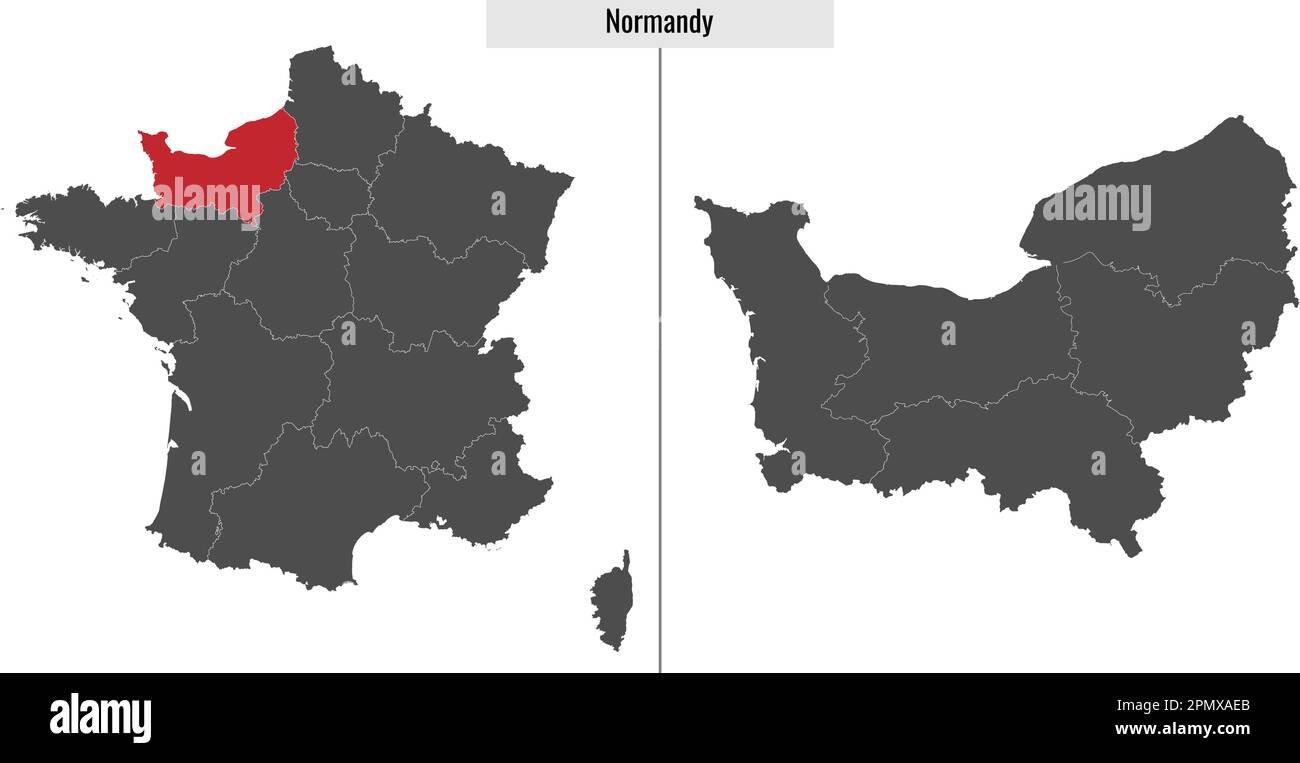 map of Normandy region of France and location on French map Stock