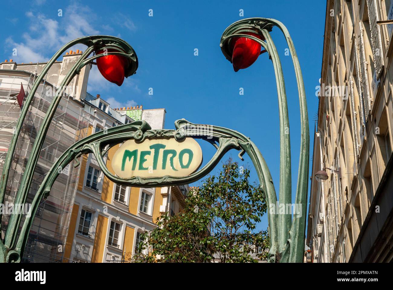 Paris, France, Detail Metro Paris Sign, Outside on Street, Reaumur-Sebastopol Subway Station, Art Nouveau (Design: 'Hector Guimard ») paris old Stock Photo