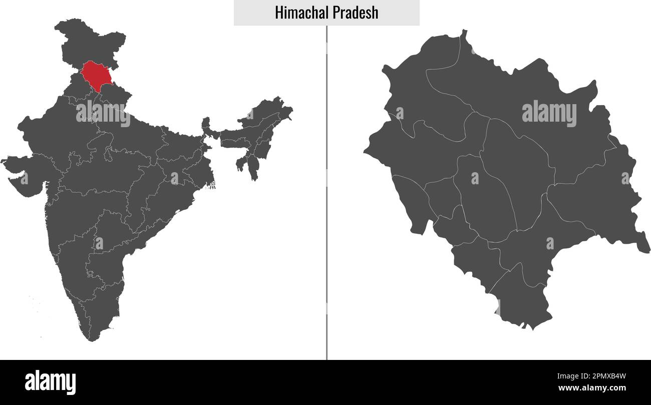 map of Himachal Pradesh state of India and location on Indian map Stock