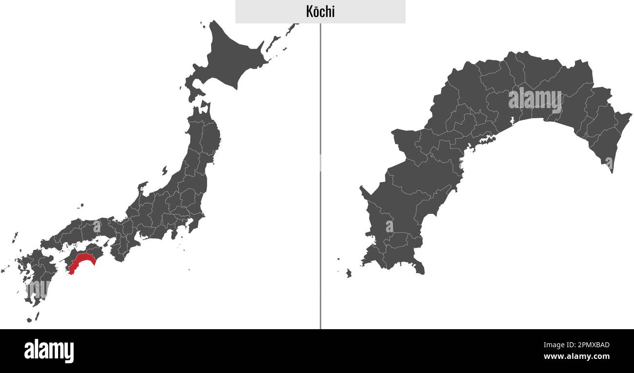 map of Kochi prefecture of Japan and location on Japanese map Stock