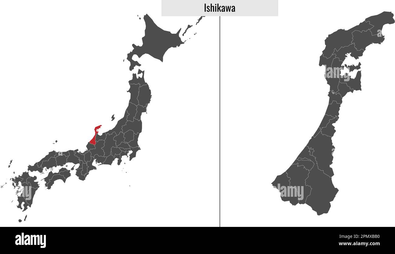 map of Ishikawa prefecture of Japan and location on Japanese map Stock