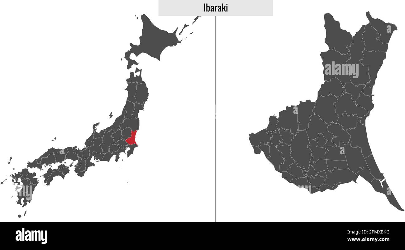 map of Ibaraki prefecture of Japan and location on Japanese map Stock Vector