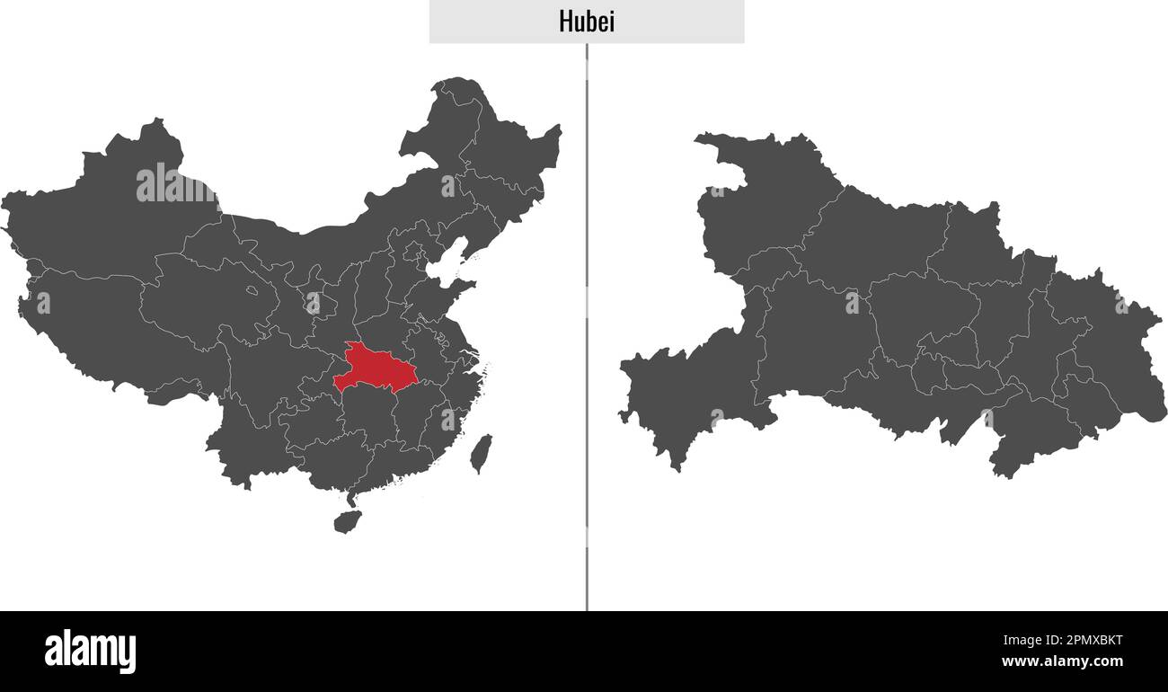 map of Hubei province of China and location on Chinese map Stock Vector