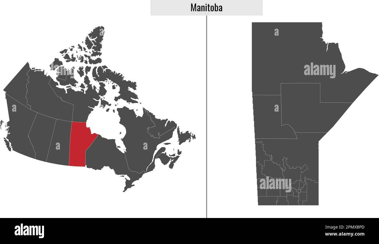 map of Manitoba province of Canada and location on Canadian map Stock