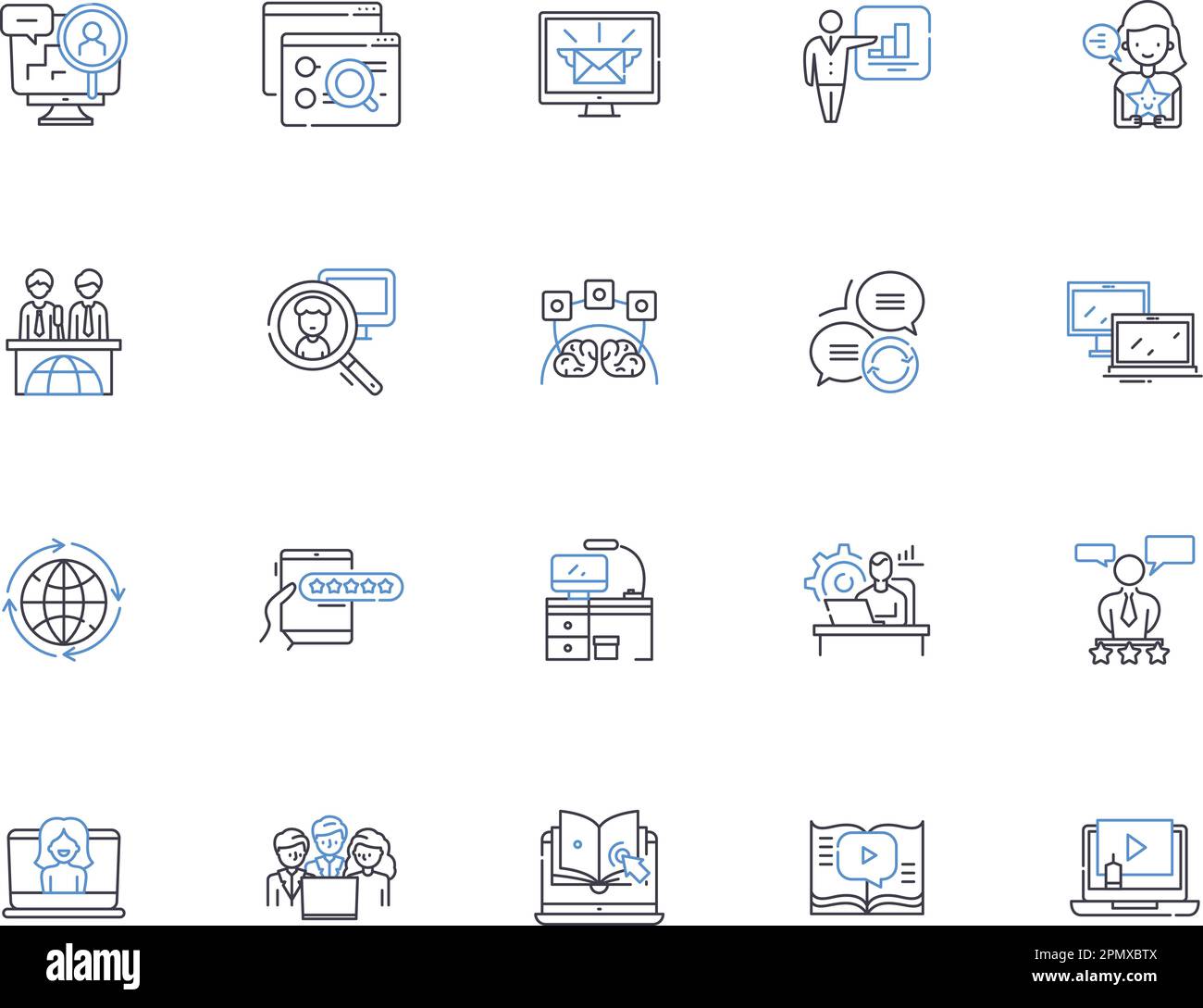 Online people outline icons collection. People, Online, Networking, Community, Connect, Chatting, Users vector and illustration concept set. Interact Stock Vector