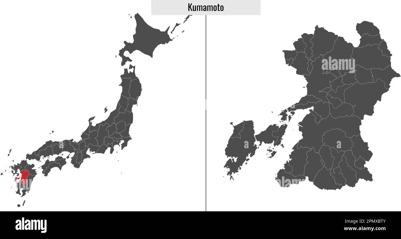 map of Kumamoto prefecture of Japan and location on Japanese map Stock ...