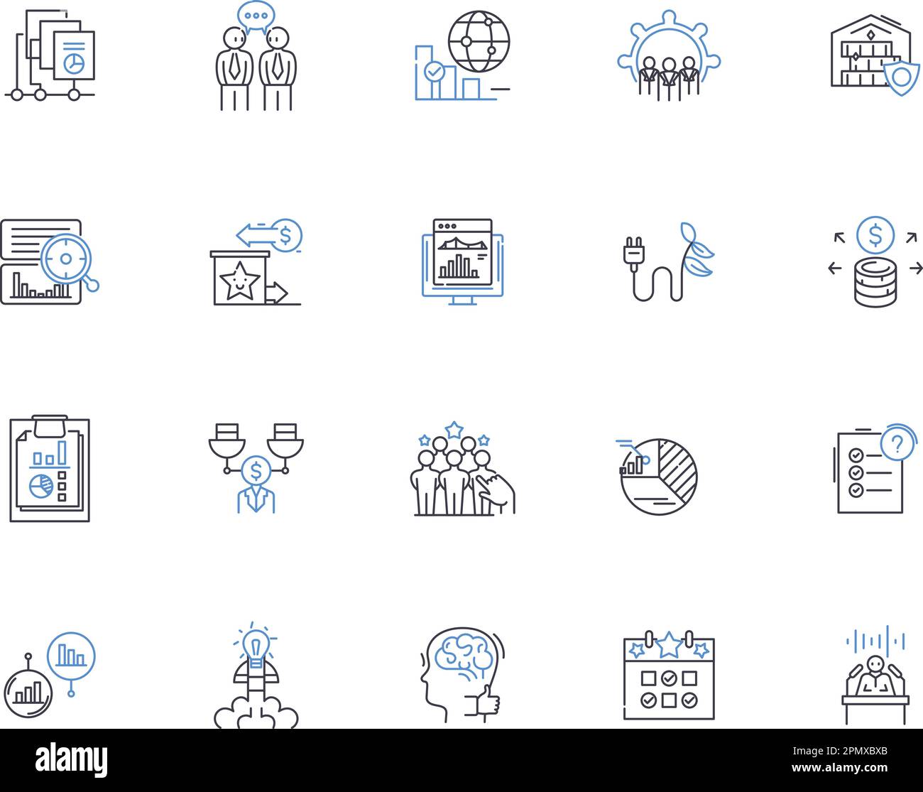 Objectives and Key Results outline icons collection. Goals, Objectives