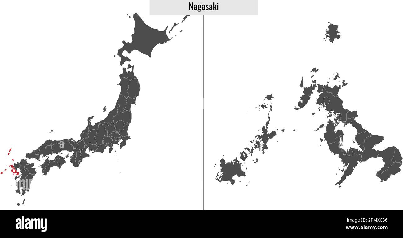 Map Of Nagasaki Prefecture Of Japan And Location On Japanese Map Stock Map Of Nagasaki Prefecture Of Japan And Location On Japanese Map 2PMXC36 