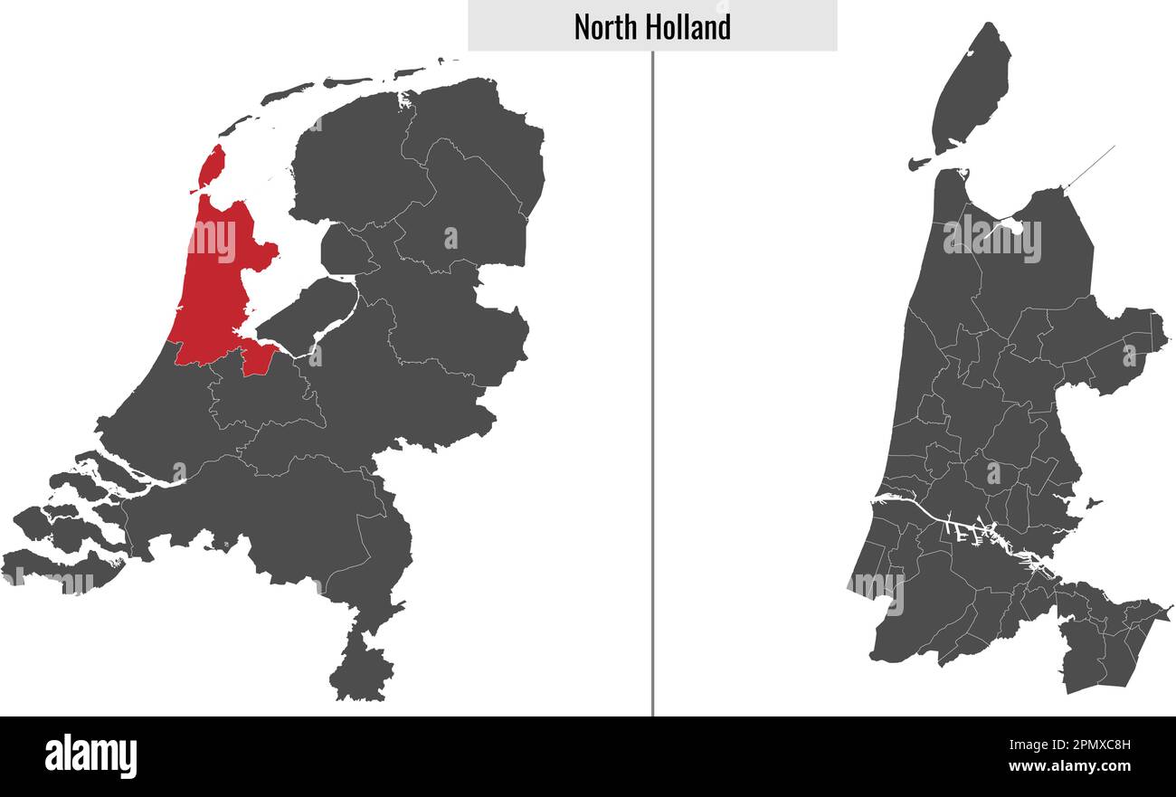 map of North Holland region of Netherlands and location on Dutch map