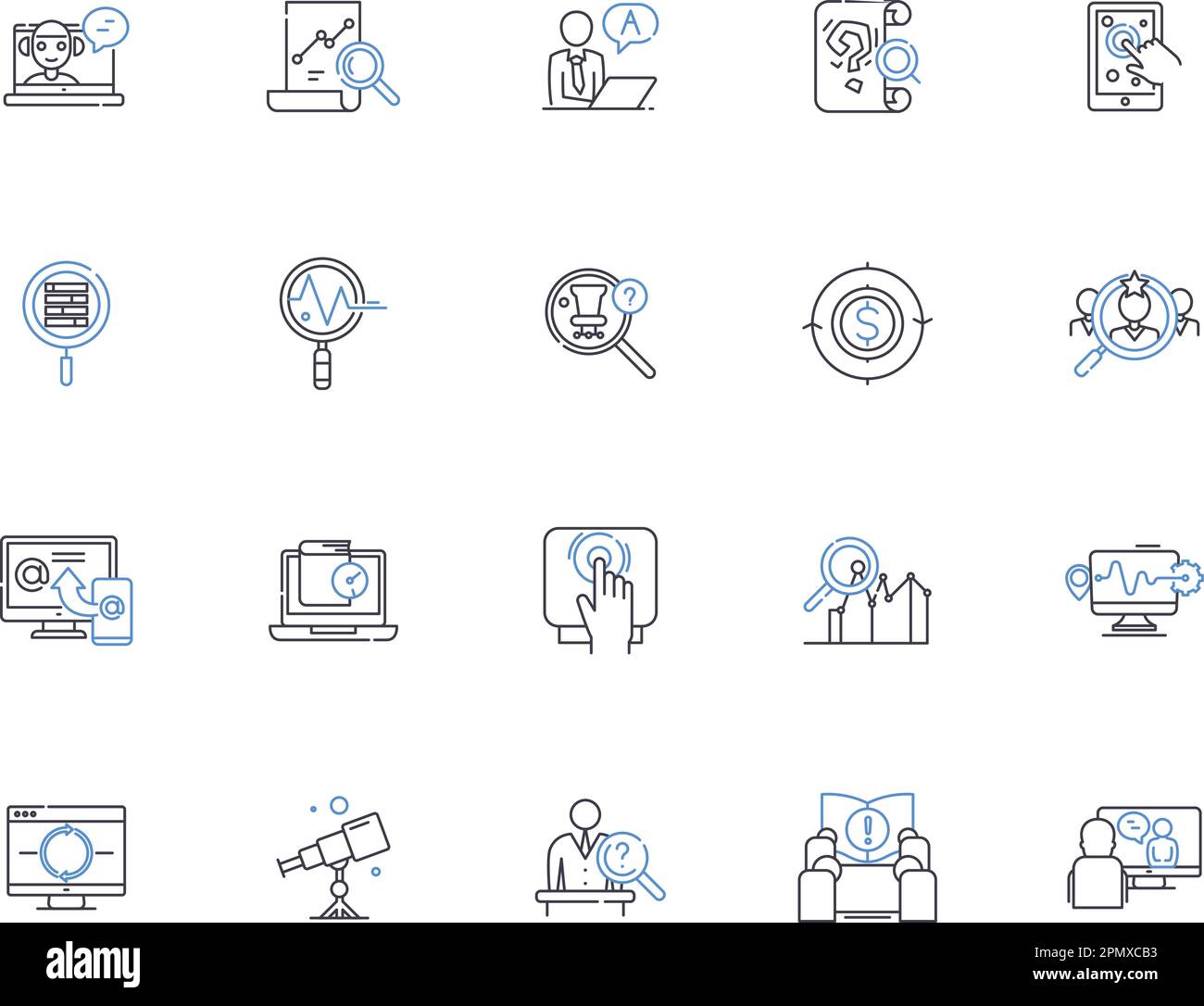 Research and development outline icons collection. Research ...