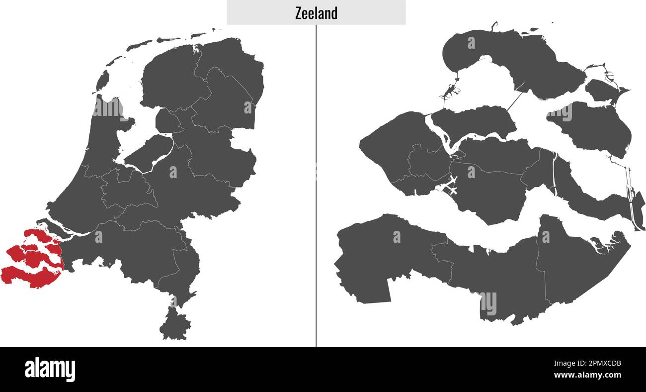 map of Zeeland region of Netherlands and location on Dutch map Stock
