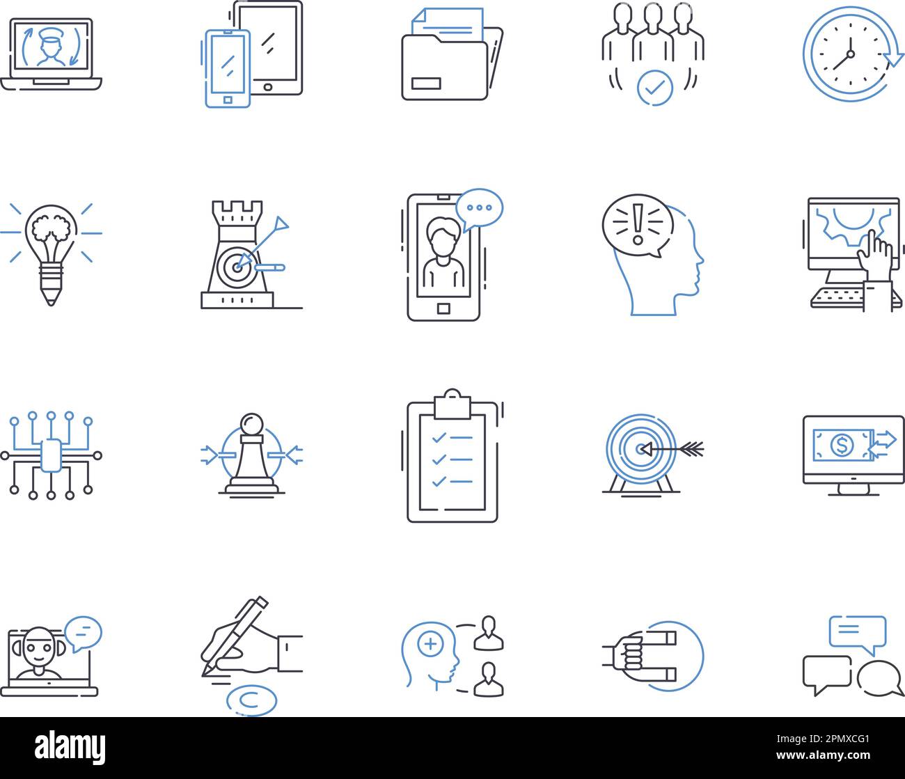 Business networking outline icons collection. Business, networking
