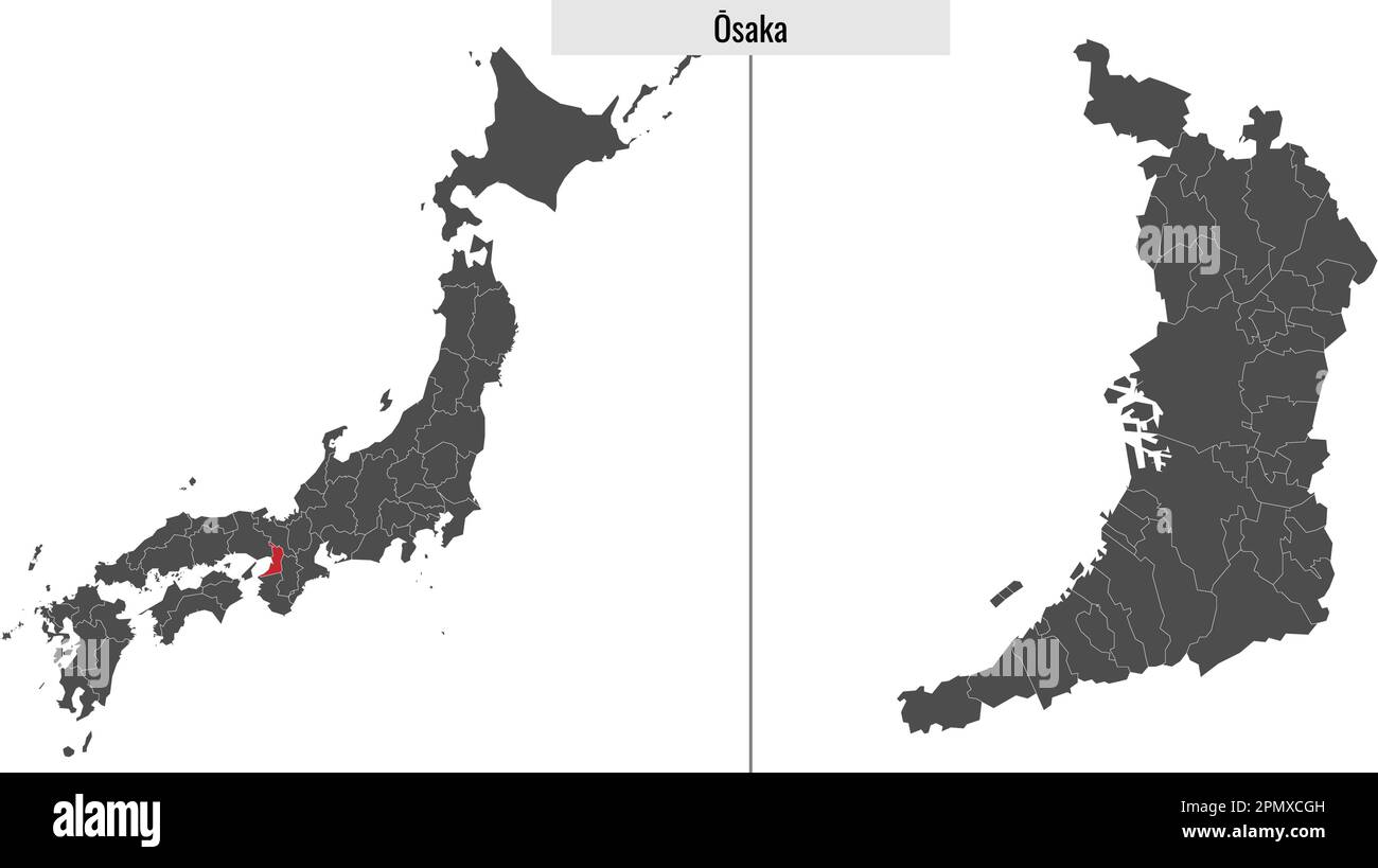 map of Osaka prefecture of Japan and location on Japanese map Stock