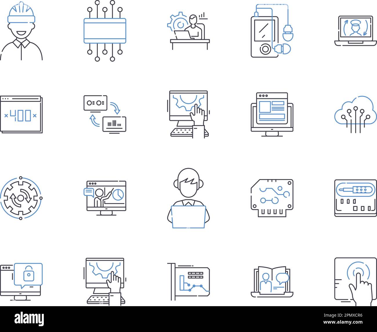 Website and device outline icons collection. website, device, mobile, tablet, desktop, laptop, smartphone vector and illustration concept set Stock Vector