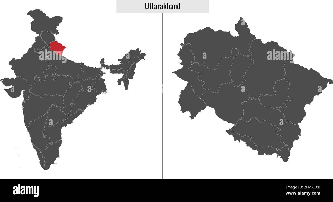 map of Uttarakhand state of India and location on Indian map Stock Vector