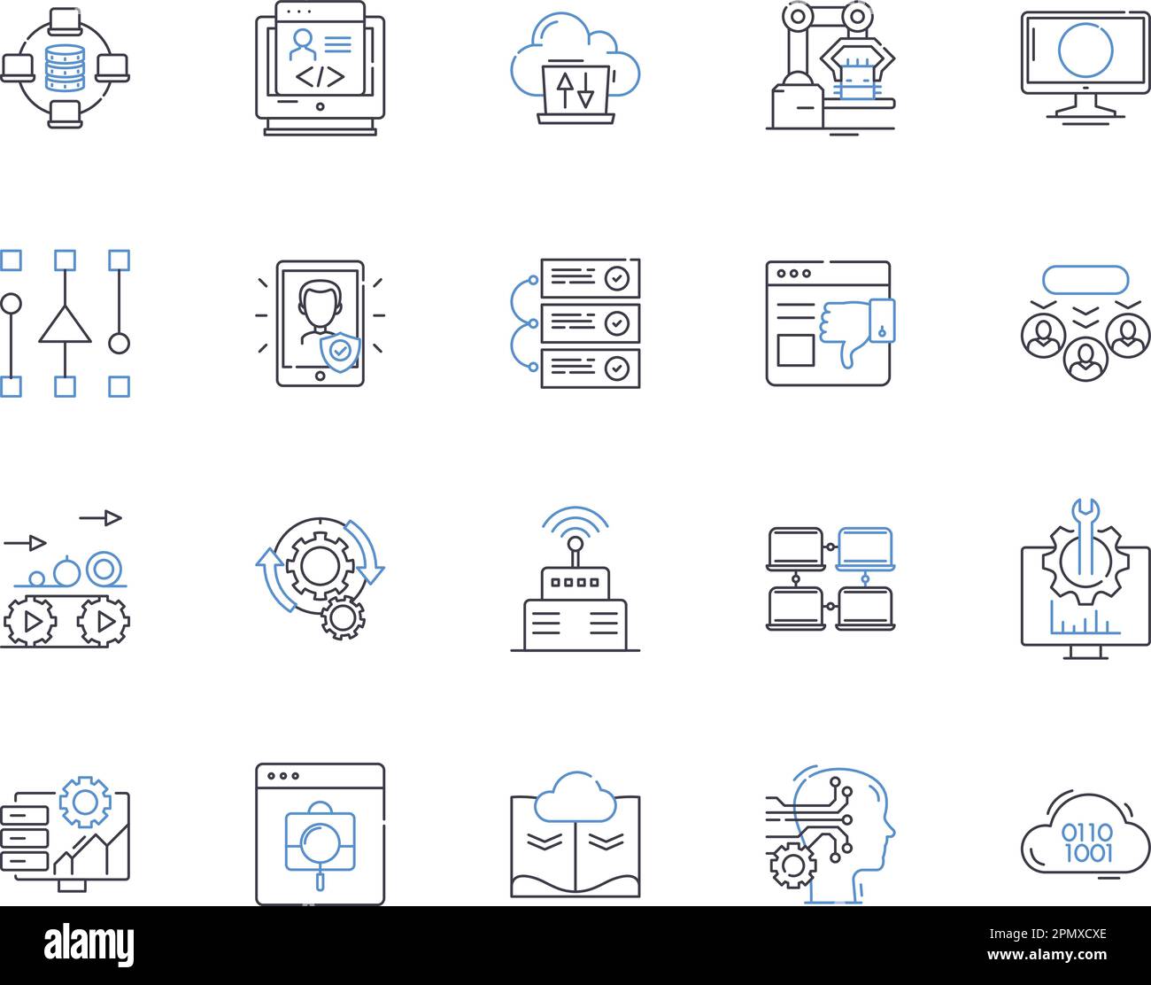Digital soft outline icons collection. Digital, Soft, Technology, Software, Computer, Program, Online vector and illustration concept set. Network Stock Vector