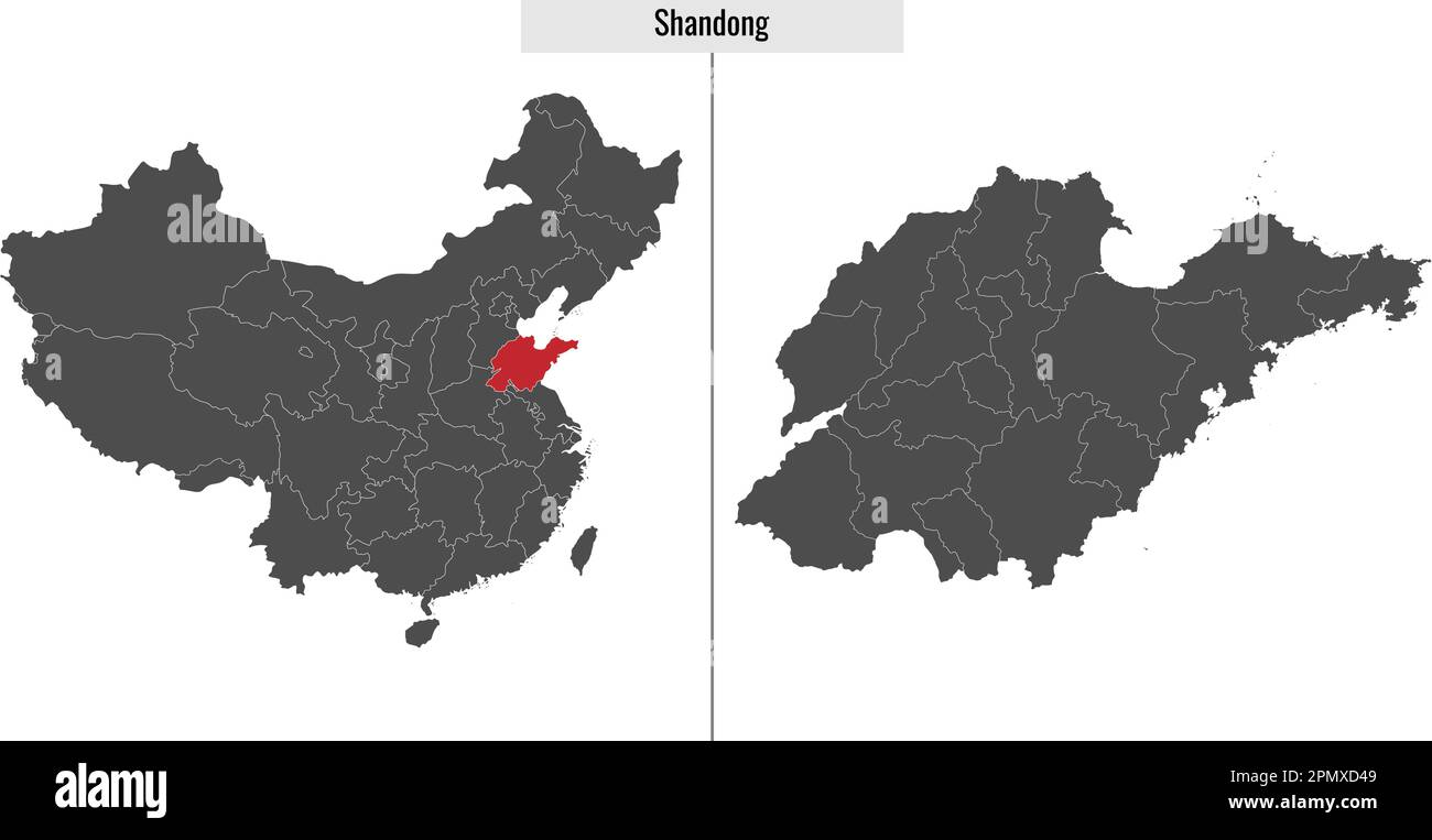 map of Shandong province of China and location on Chinese map Stock