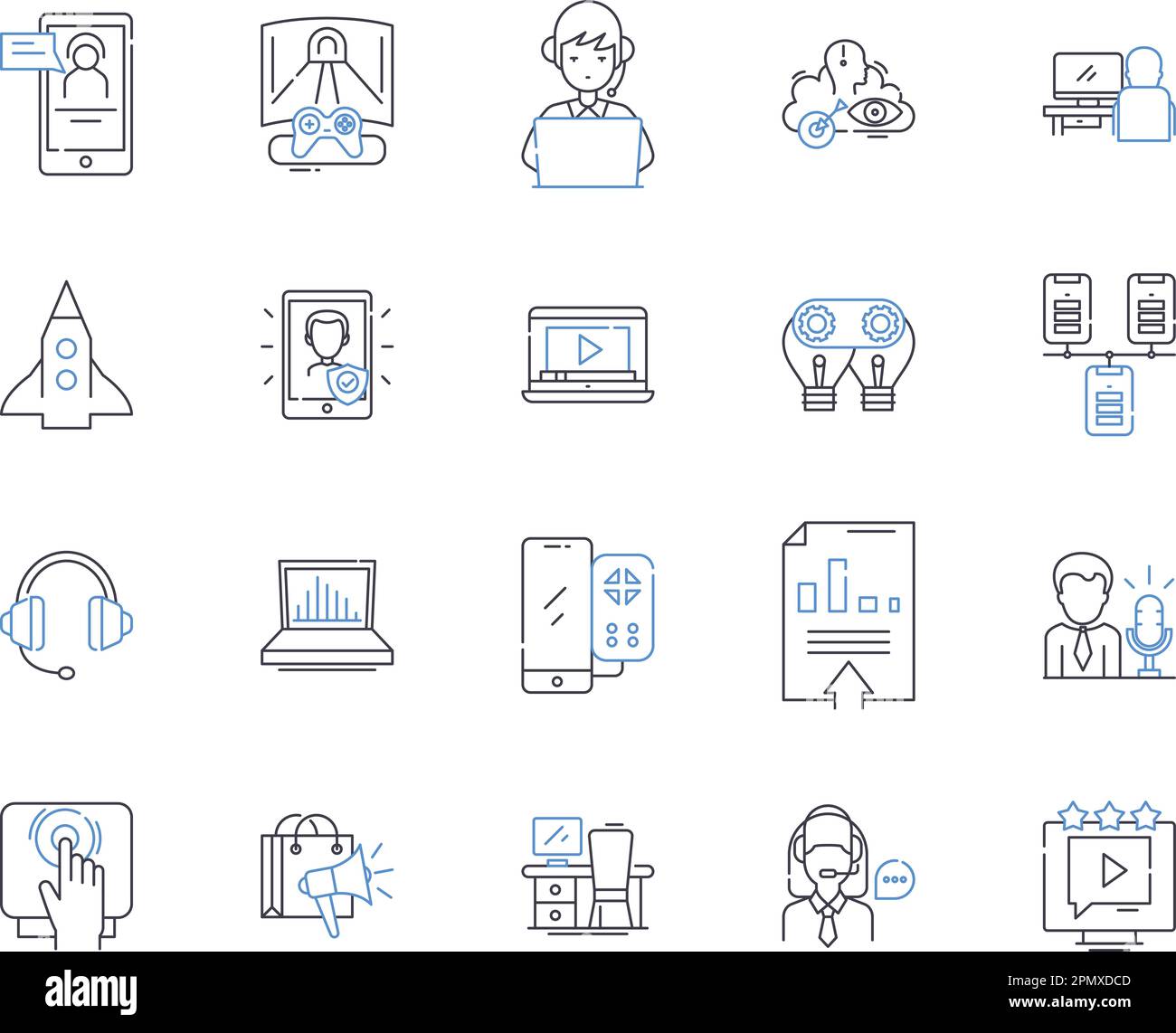 Audio devices outline icons collection. Speakers, Microphones ...