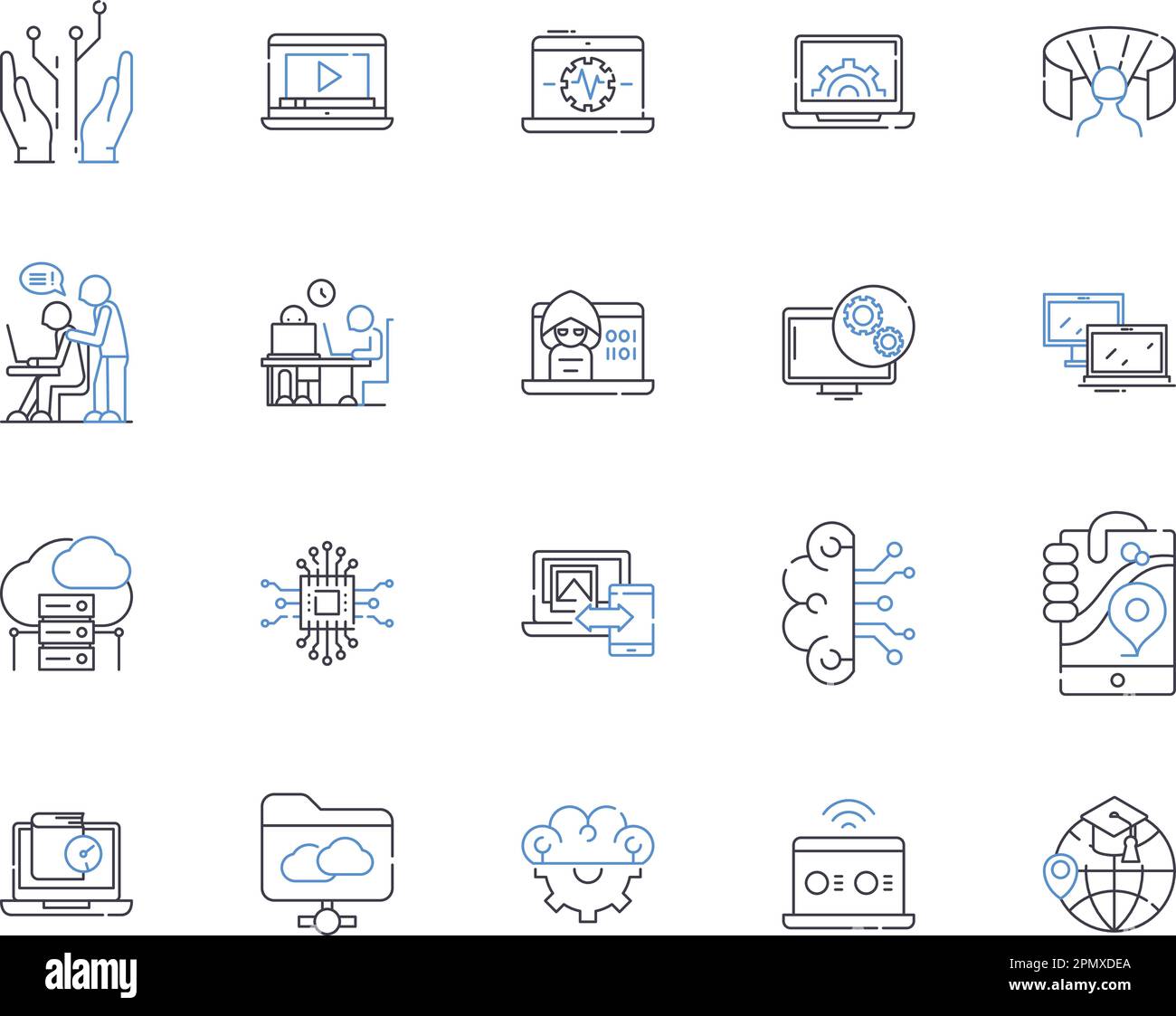 Website and device outline icons collection. website, device, mobile, tablet, desktop, laptop, smartphone vector and illustration concept set Stock Vector