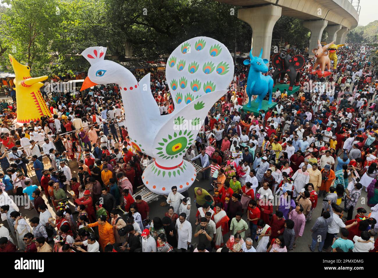 Dhaka, Bangladesh - April 14, 2023: Bangladeshi people attend Mangal