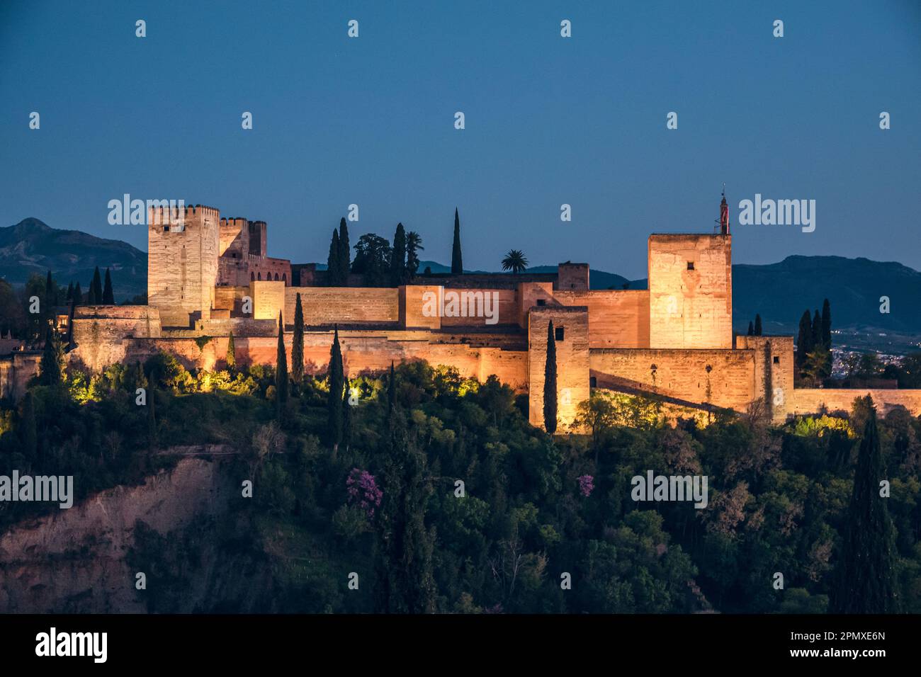 Photography of the Alhambra at night illuminated Stock Photo Alamy